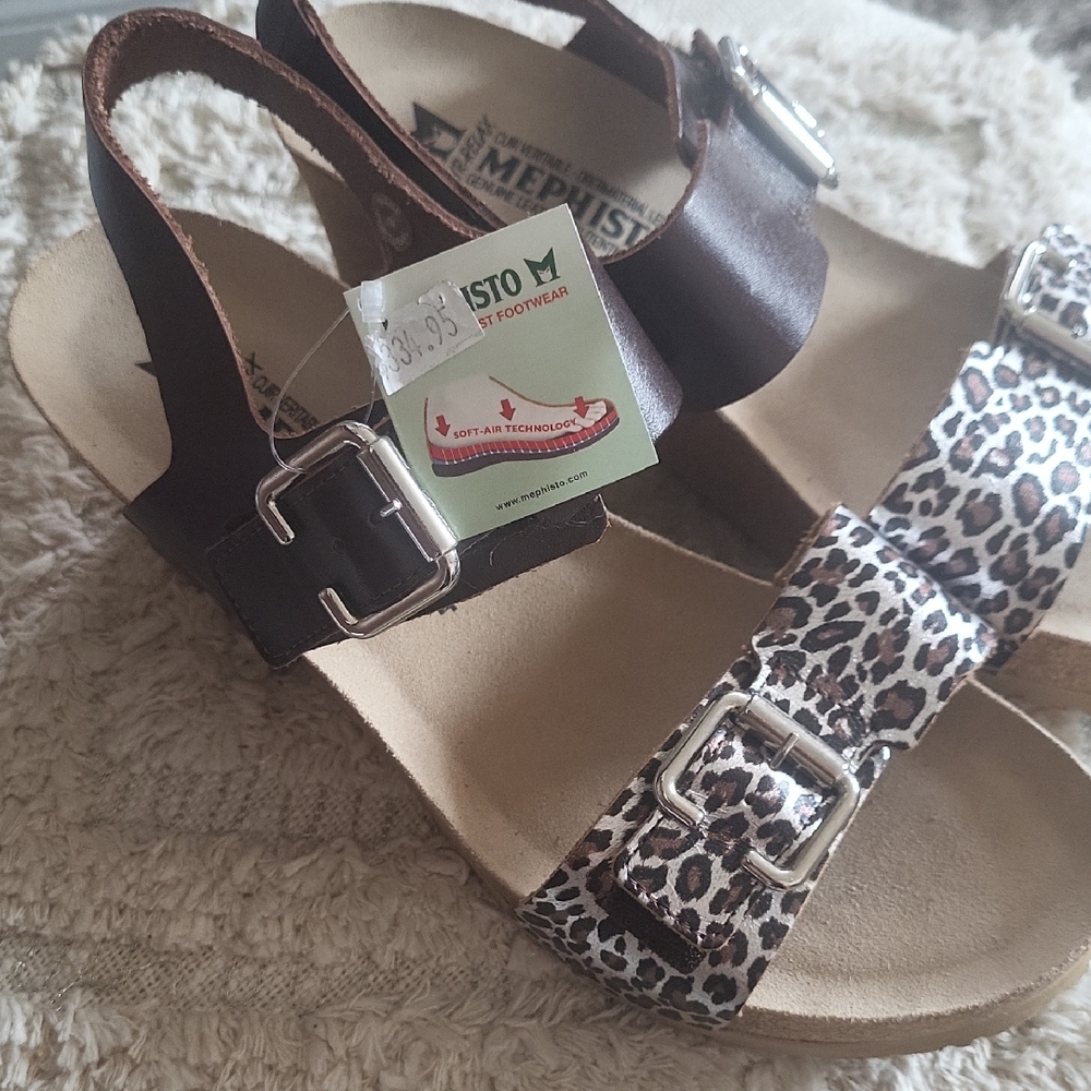 Mephisto Brown and Leopard Print Sandals